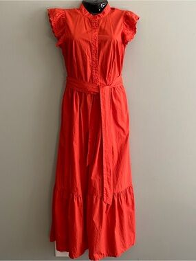 Who What Wear Red Button-Front Maxi Dress with Tie Waist XS